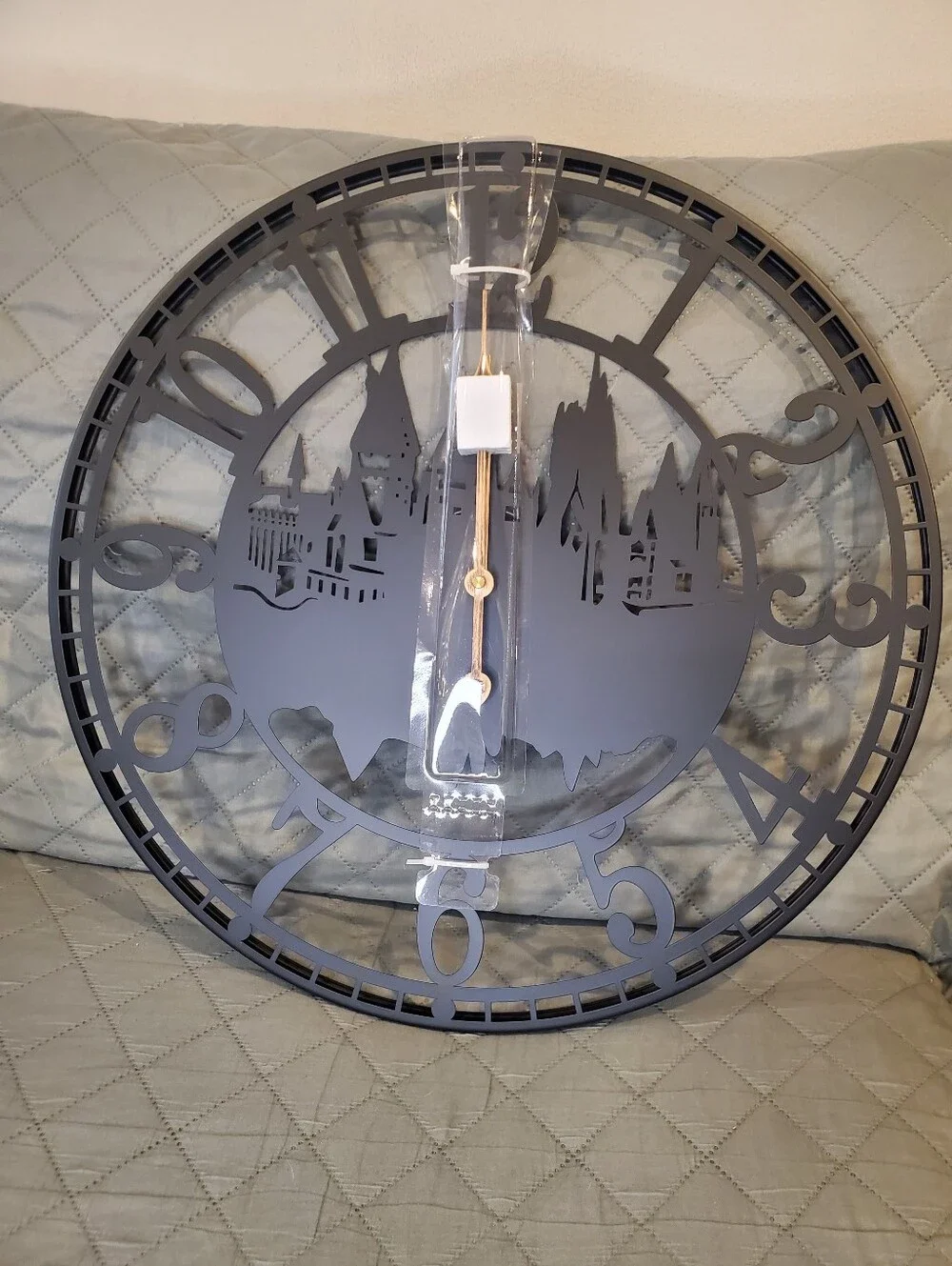 Black Metal Decorative Wall Clock with Castle Silhouette NWT